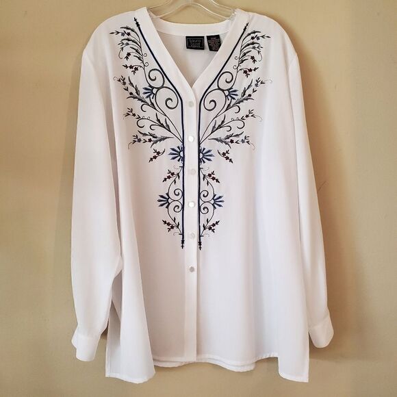 Laura Scott Women's Button Fown Blouse Embroidered Long Sleeve Size 20W - Picture 1 of 8